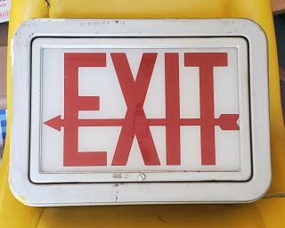 Vintage Metal Glass Exit Sign Light W/ Arrow 2 Sided Panel Perfeclite
