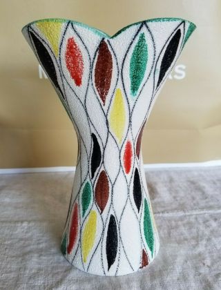Vintage Italian Art Pottery Vase Mid Century Modern Hand Thrown Signed Vase 9.  5 "