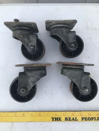 4 Vintage Industrial Metal Cast Iron Caster Wheels