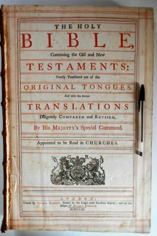 1753 King James Holy Bible Old Testaments Apocrypha 2 Volumes Folios