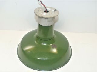 Vintage 12” Green Porcelain Enamel Industrial Ceiling Light Fixture Inv14535