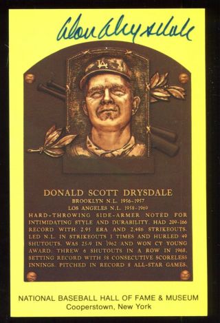 Signed Auto Hof Plaque Yellow Postcard Don Drysdale Los Angeles Dodgers D6