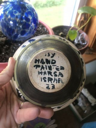 Vintage Signed Harsa Hand - Painted Israel Art Pottery Flower Pot Planter 3
