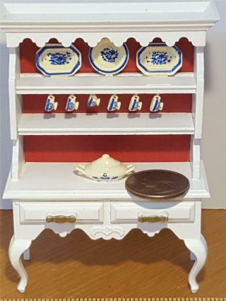 Vtg Lundby White Wood Kitchen China Cabinet Miniature Furniture Dollhouse Hutch