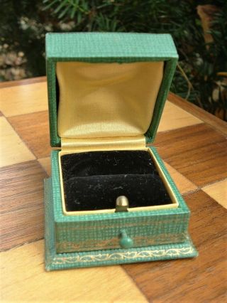 Antique Vintage Ring Box Push Button Germany Green Gold Scroll Design