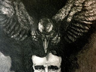 Alan James Robinson Etching " E.  A.  Poe " Cheloniidae Signed 27/50 Raven