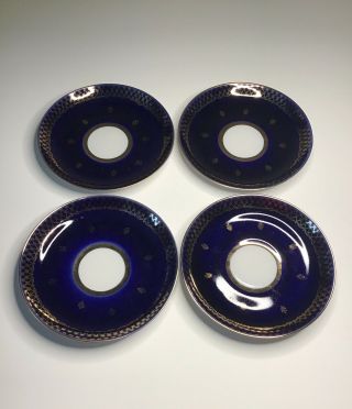Rare Vintage Cobalt Blue W/ Gold Trim 4pc Saucer Set Made In Ussr