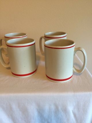 Set Of 4 Vintage Pfaltzgraff White And Red Coffee Cups/item 10 - 002 By Maxim