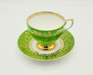 Vintage Royal Grafton Green & Gold Teacup And Saucer (a)