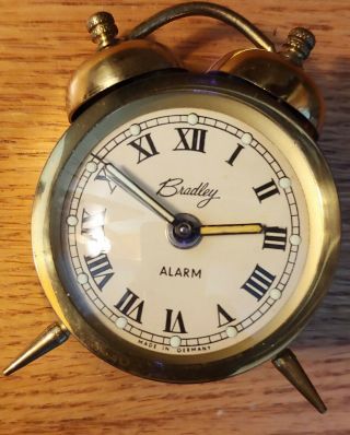 Vintage Bradley Alarm Wind Up Clock Double Bell Germany Great