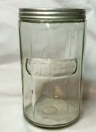 Vintage Hoosier Kitchen Cabinet Glass Panel Coffee Jar With Lid Canister