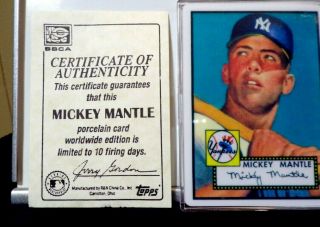 Mickey Mantle Porcelain 1952 Rookie Card With Proof Of Authenticity