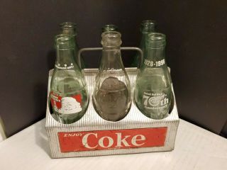 Vintage 1950s Coca Cola Coke Metal Aluminum 6 Pack Carrier,  6 Different Bottles 3
