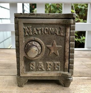 Vintage Antique National Safe Coin Bank Cast Iron Combination Lock