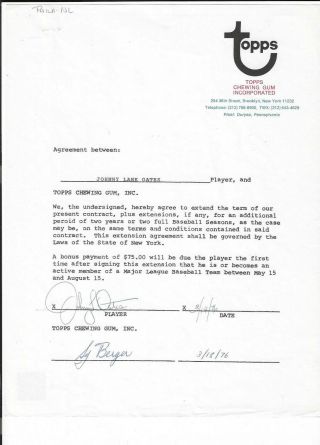 Johnny Oates Signed 1976 Topps Contract / Autographed Phillies /