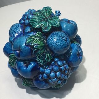 Vintage Inarco Mood Indigo Blue Fruit Embossed Cookie Jar E2374 Japan Mcm