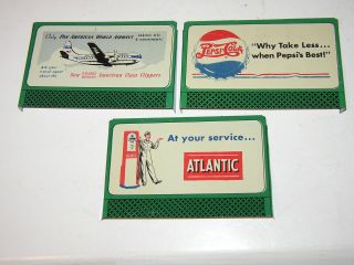 3 Vintage Tin Train Billboard Signs Pan Am Pepsi Atlantic Gas 3 3/8 X 5 1/4