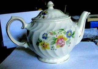 Vintage Windsor Porcelain Teapot Flowers,  Floral With Gold Trim England