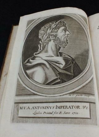 1726 Collier,  Emperor Marcus Antoninus Life Gataker Dacier Stanhope Stoics Calf