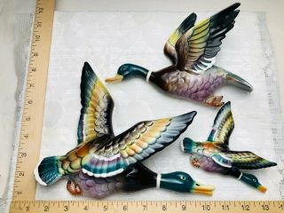 Set Norcrest Fine China Flying Duck Mallards Ceramic Wall Plaques Vintage Japan