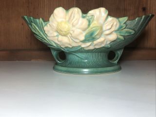 Vintage Roseville Pottery Centerpiece Console Bowl Peony 3 - 10 " Cream And Green