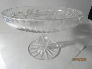 Vintage Crystal Cake Stand Fruit Bowl Serving Plate On Pedestal 8 - 1/2 "