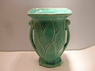 Vintage Mccoy Pottery Turquoise Vase With Handles 8 1/4 " Tall
