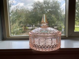 Pink Depression Glass Candy Dish Bowl With Lid Vintage