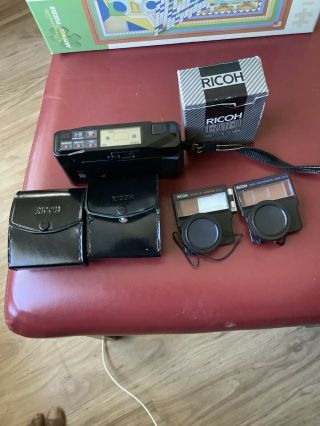 Vintage Ricoh Ff - 90 35mm Af Point And Shoot Film Camera With 2 Aux.  Lenses