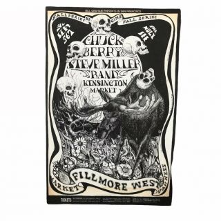 Vintage 1968 Fillmore West Bill Graham Concert Postcard Chuck Berry Steve Miller