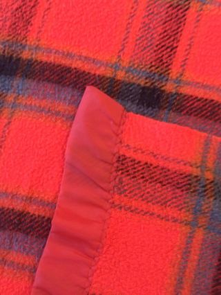 Vintage Chatham Blanket - Red Plaid - Twin Size - Satin Trim - Acrylic Euc