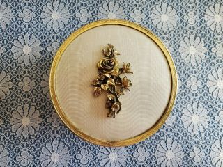 Vintage Gold Dresser Jar/powder Box Roses Pattern Matson? Glass Insert