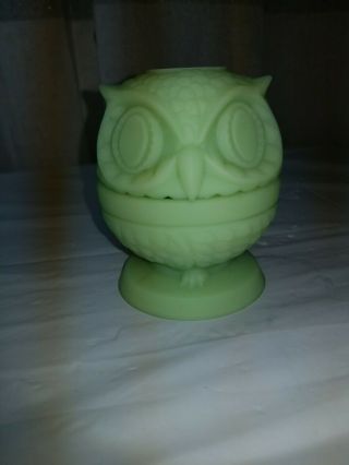 Fenton Custard Vasoline Glass Owl Fairy Lamp Soft Green Color Sticker