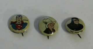 3 Vintage 1946 The Phantom Spud Superman Kelloggs Pep Pins Pinback Button