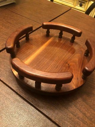 Vintage Hand Crafted Solid Wood Round Lazy Susan Turntable 10.  5 Table Tray
