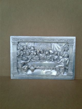 Vintage Last Supper 3 - D Tin Metal Plaque Ultima Ceia De Jesus 15 " X 10 " Shi