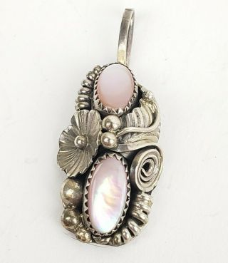 Vintage Sterling Silver & Pink Opal? & Stone Sliding Necklace Pendant