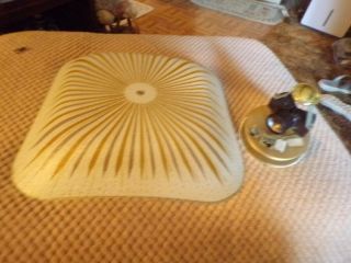 Vtg Mid Century Modern Square Frosted Ceiling Light Shade/fixture Gold Atomic
