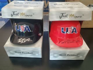 (2) Team Usa Baseball Signed Mini Helmet Billy Butler Roy Oswalt /120 Minors