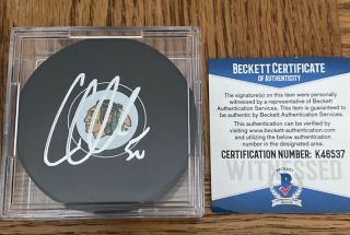 Corey Crawford Chicago Blackhawks Signed Autographed Logo Puck Stanley Cup Champ