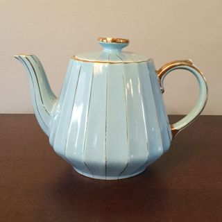 Vintage Sadler England Blue Teapot With Gold Trim 3037