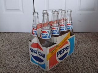 Vintage 8 Pack Of 16 Oz.  Pepsi Bottles With Cardboard Carrier