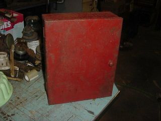 Vintage Red Metal Industrial Cabinet Box & Door Medicine Tool Dentistry 12x9x3