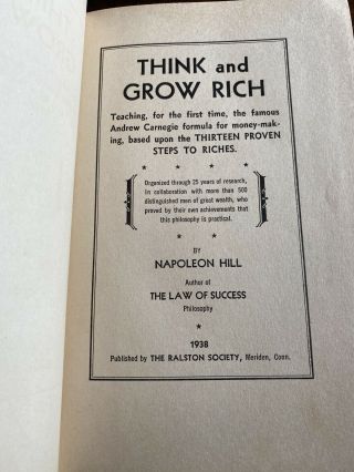 Think and Grow Rich SIGNED by NAPOLEON HILL 1938 Autographed 3