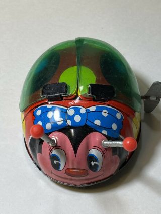 Vintage Rare Tin Litho Wind Up Ladybug Toy Made In Japan—wings Flap,