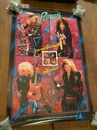 Vintage 1986 Poison Look What The Cat Dragged In Promotional Poster 24 X 36 Inch