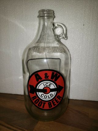Vintage A & W Root Beer Half Gallon Glass Jug Bullseye Logo