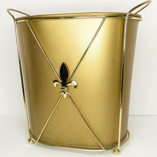 Small Vintage 2 Piece Gold Wastebasket,  Mid Century Oval Metal Trash Can