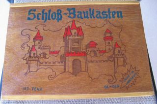 Vtg Schlob - Baukasten Wooden Block Castle Building Toy Puzzle Tile Germany 116 Pc