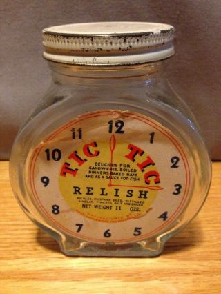 Vintage Rare Tic Toc Relish 11 Oz Jar 1920 